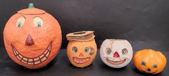 (4) Vintage Halloween Pumpkin Jack-o'-Lantern Decoration Lot