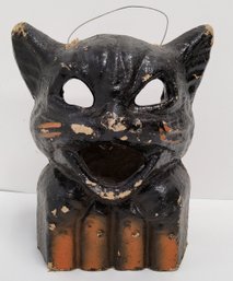 Vintage Halloween Molded Pulp Paper-Mache Black Cat Lantern