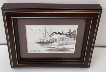 Miniature Watercolor Painting Signed By Maine Artist Marvin H. Jacobs