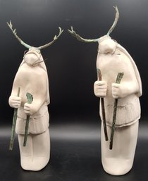 (2) D. Andrew Rodriguez Native American Laguna Pueblo Deer Dancer Sculptures