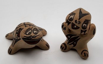 (2) Margaret & Luther Gutierrez Santa Clara Pueblo Turtle & Beaver Pottery Figures