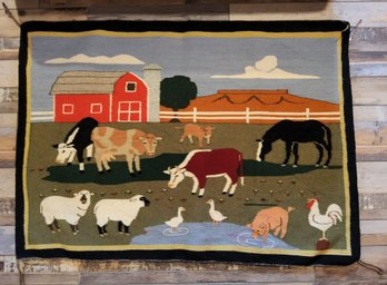 Native American Navajo Pastoral Farm Scene Pictorial Woven Rug Or Wall Hanging