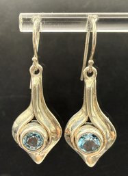 Sterling Silver .925 Blue Topaz HG Hagit Gorali Israel Hook Earrings - .26 TOZ