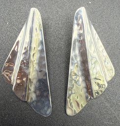 Sterling Silver .925 Modernist Design 1.75 Inch Hammered Earrings  - .26 TOZ