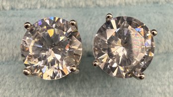 Sterling Silver .925 Cubic Zirconia 8mm Diamond Stud Earrings