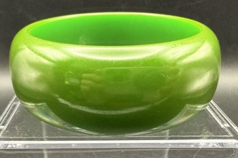 Vintage Art Deco Carved Bakelite Bright Green Wide Bangle Bracelet  - 64.7 Grams