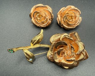 (2) Camrose & Kross JBK Jackie Kennedy Crystal Rose Flower Clips & Pin Brooch Lot