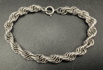 Sterling Silver .925 Thick Twisted Rope Chain 7.25 Bracelet - .44 TOZ