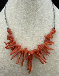 Vintage Navajo Liquid Sterling Silver Bead & Branch Red Coral Necklace