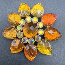 Vintage Signed Joan Rivers Autumn Flowers Crystal Pin Brooch