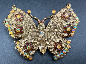 Vintage Signed Joan Rivers Brown Butterfly Crystal Couture Pin Brooch