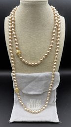 (2) Nolan Miller Signed Champagne Pearl Necklaces W/ Pave Rhinestone Clasps Lot