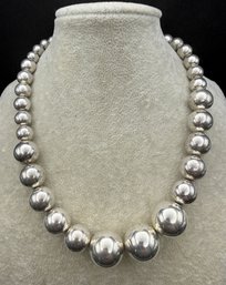Sterling Silver .925 Graduated Bead 16.5 Inch Necklace - 1.46 TOZ