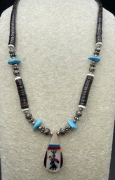 Zuni Heishi Inlay Shell Turquoise Kachina Dancer Necklace
