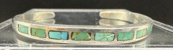 Vintage Sterling Silver Navajo Made Turquoise Inlay Cuff Bracelet -.56 TOZ