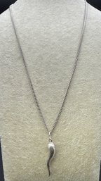 Sterling Silver .925 Italian Horn Protection Amulet Mens Pendant Necklace - .33 TOZ