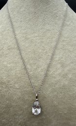14KT White Gold Tear Drop CZ Solitaire Necklace - 2.4 Grams