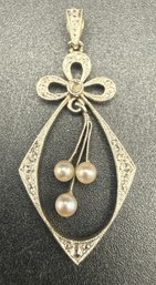 Antique Victorian Platinum & 18 KT Yellow Gold Diamond Pearl Pendant - 4.9 Grams