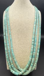 Native American 3 Strand Heishi Turquoise Graduated Bead 29 In. Necklace  - 102.9 Grams