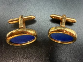 14KT Yellow Gold Blue Lapis Mens Cufflinks - 9.82 Grams