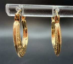 10KT Yellow Gold Greek Key Hoop Earrings - 0.88 Grams