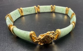Sterling Silver .925 Vermeil PAJ Jade Link Bracelet - 14.17 Grams
