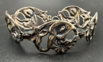 Sterling Silver .925 Antique Art Nouveau Calla Lily Bracelet - .78 TOZ