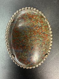 Sterling Silver .925 Vintage Moss Agate Pin Brooch - .56 TOZ