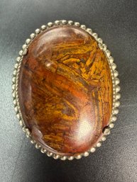 Sterling SIlver .925 Vintage Brecciated Jasper Pin Brooch - .63 TOZ