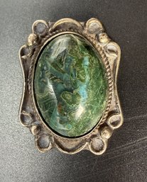 Antique Sterling Silver .925  Chrysocola Stone Pin Brooch - .50 TOZ
