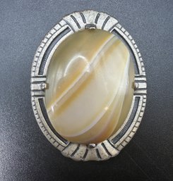 Sterling Silver  .925  Vintage Agate Oval Pin Brooch - .24 TOZ