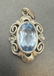 835 SIlver Vintage Blue Topaz Pendant - .17 TOZ