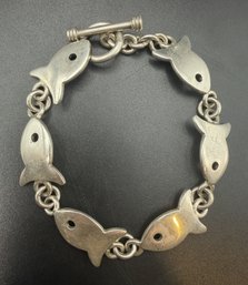 Sterling Silver .925 Mexico Ocean Fish Link Toggle Bracelet - .84 TOZ