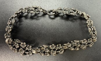 Sterling Silver .925 Antique Art Nouveau Flower Panel Link Bracelet - .52 TOZ