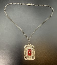 Antique Art Deco Camphor Glass Rhinestone Silver Tone Necklace - 6.9 Grams