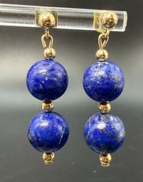14KT G.F. Gold Filled Blue Lapis Earrings - 7.71 Grams