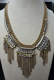 BCBG Generation Gold/Silver Tone Metal Chain Rhinestone Necklace