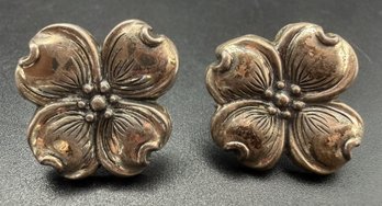 Sterling Silver .925 Antique Danecraft Dogwood  Flower Screwbacks Earrings - .21 TOZ