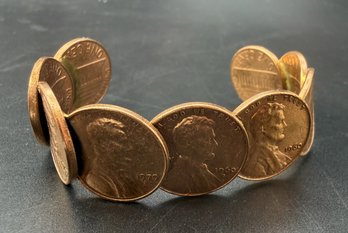Vintage 1959-1978 Copper Penny Cuff Bracelet - 1.018 Oz.