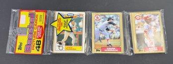 1987 Topps Baseball Card Unopened Rack Pack - Barry Larkin Rookie Showing