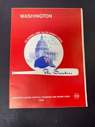 1962 Washington Senators Vs Twins Baseball Program