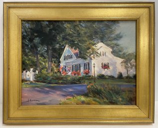 JUDY HARMON Cape Cod Framed Oil On Board HOUSE ON RT 28 Painting