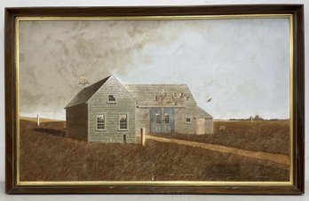 Framed Tempura On Board THE WEATHERVANE Painting By VAN CREWS JR - Cape Cod Artist