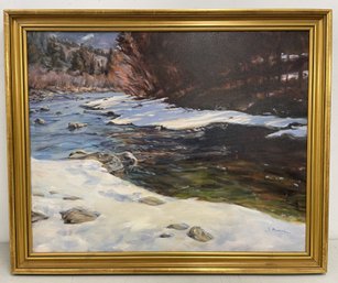 JUDY HARMON Cape Cod Framed Oil On Canvas WINTER STREAM Painting