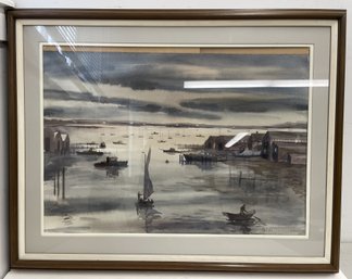 ROBERT E. DRISCOLL Framed Watercolor Painting FROM THE BRIDGE - Cape Cod Artist