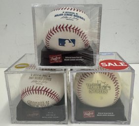(3) New MLB Baseball With Case Red Sox World Series Rawlings