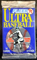 1991 Fleer Ultra Baseball Card Sealed Unopened Pack - 1st 'Premium' Baseball Card Series