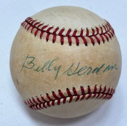 Billy Herman Autographed National League Charles Feeney Baseball HOF