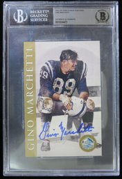 Gino Marchetti Football Signed Hall Of Fame Plaque Postcard Beckett