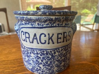 Cracker Spatterware Pottery Lidded Crock